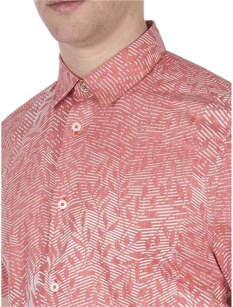 Short Sleeve Reverse Linear Floral Print Shirt