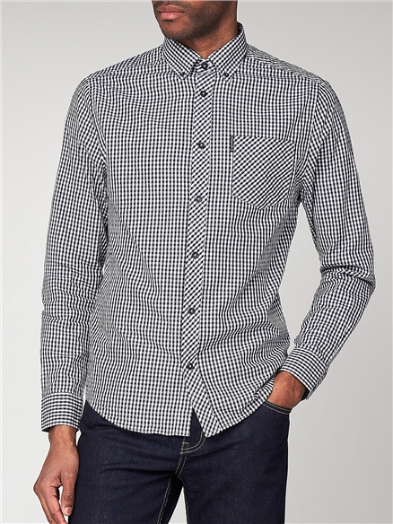 Long Sleeve Gingham Shirt - Black