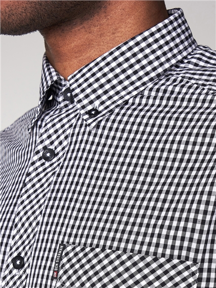 Long Sleeve Gingham Shirt - Black