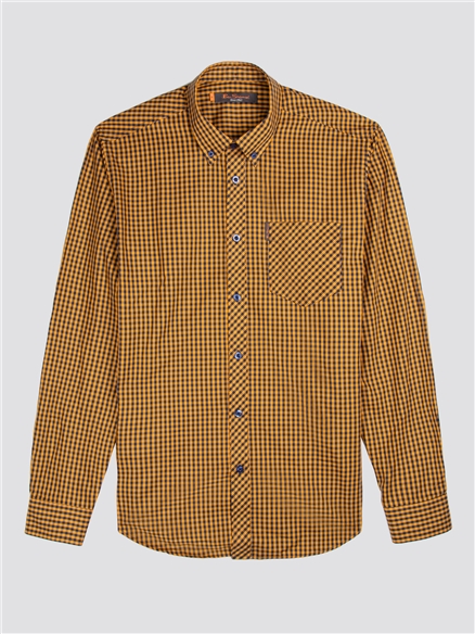 Long Sleeve Gingham Shirt - Gold