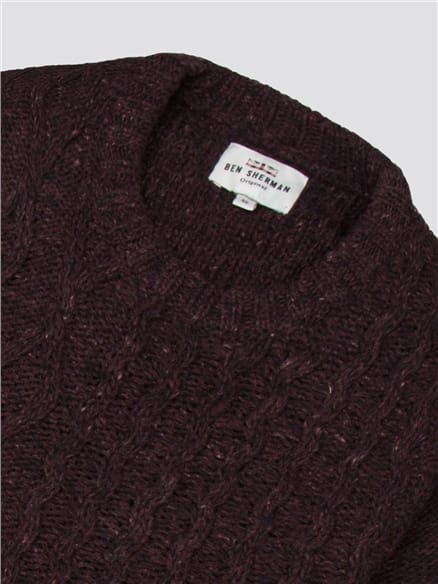 NWT Ben Sherman Burgundy V outlet Neck Cable Knit Sweater