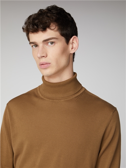 Tan Brown Cotton Roll Neck Sweatshirt