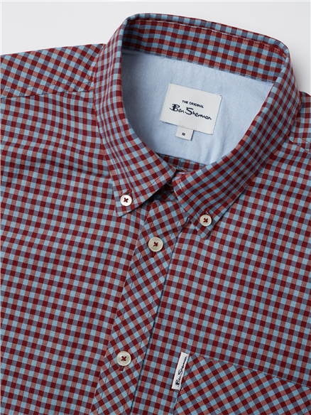 Signature Short Sleeve Gingham Shirt - Claret