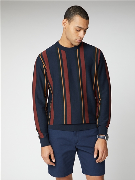 Navy & Red Knitted Mod Stripe Crew