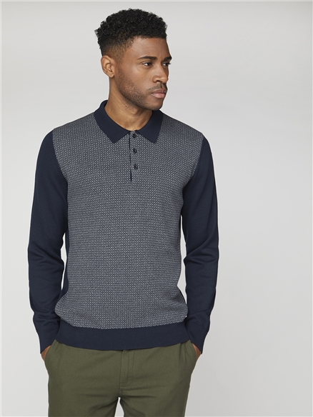 Jacquard Long Sleeve Knitted Polo Shirt | Ben Sherman | Est 1963