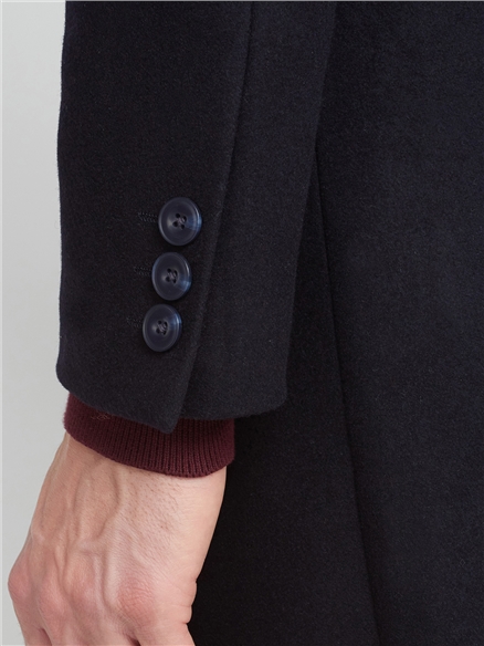 Men's Navy Blue Melton Tailored Fit Overcoat | Ben Sherman