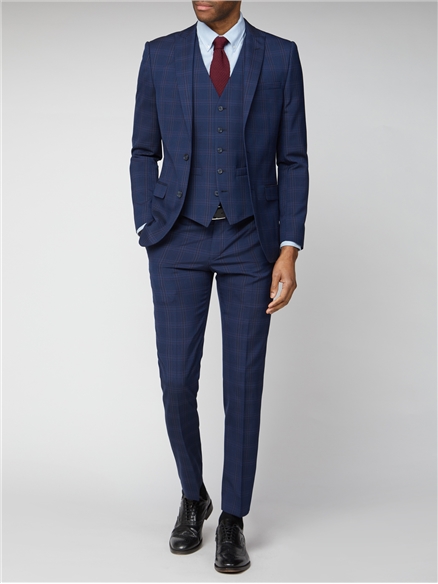 Navy Pink Bold Check Slim Fit Suit