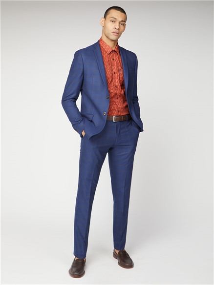 Blue Orange Check Slim Suit Jacket