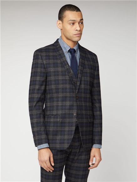 Blue Black Brushed Check Slim Fit Suit Waistcoat