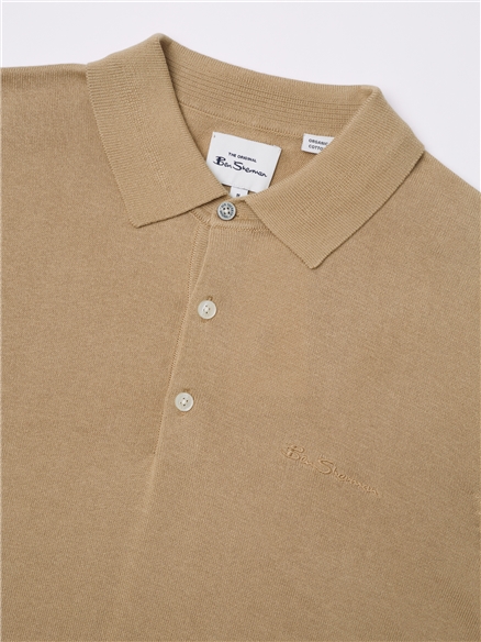 Signature Knitted Polo Shirt - Sand