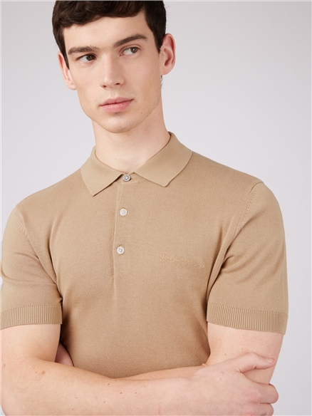 トップス sensen FCRB EMBLEM POLO LIGHT BROWN Signature Knitted Polo Shirt - Sand