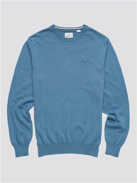 Signature Knitted Crew Neck - Blue Shadow