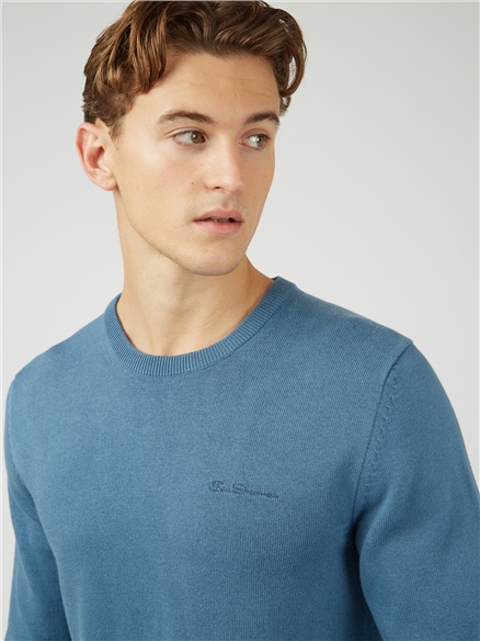 Signature Knitted Crew Neck - Blue Shadow