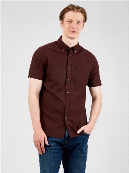 Organic Cotton Short Sleeve Oxford Shirt - Bordeaux