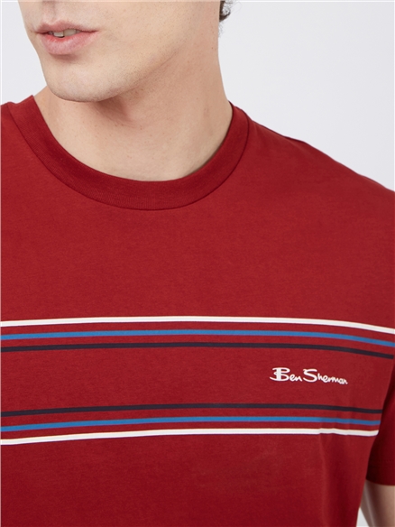 Red Organic Cotton Chest Stripe Logo T-Shirt