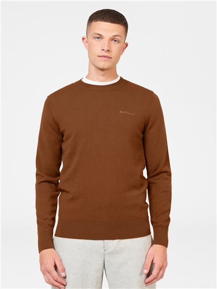 Signature Merino Crew Neck Jumper - Utility Brown