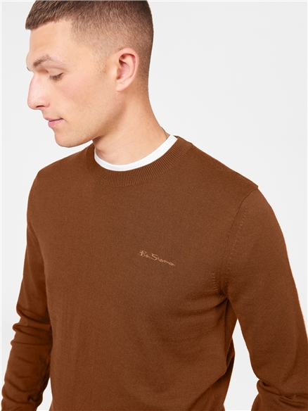 Signature Merino Crew Neck Jumper - Utility Brown