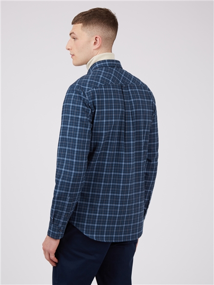 Dark Blue Long Sleeve Twill Checked Shirt