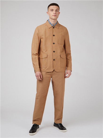 Brown Linen Blend Chore Suit