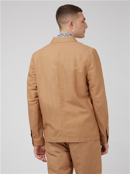 Brown Linen Blend Chore Suit