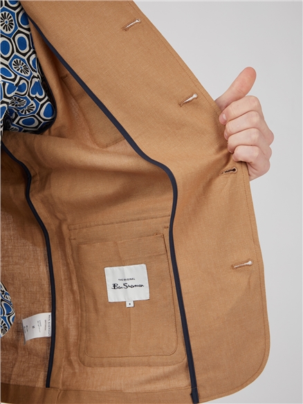 Brown Linen Blend Chore Suit