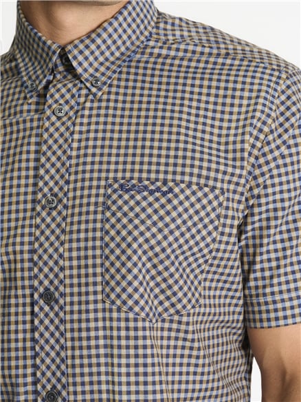 Short Sleeve Gingham Shirt in Bronze