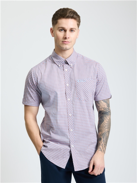 Short Sleeve Gingham Shirt in Light Pink