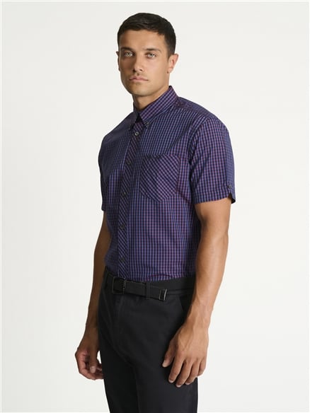 Short Sleeve Gingham Shirt in Red