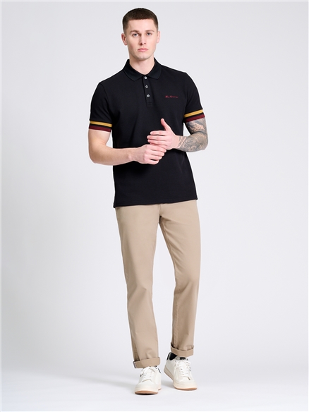 Stripe Cuff Polo in Black