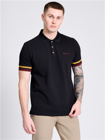 Stripe Cuff Polo in Black
