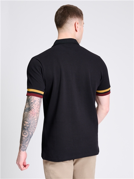 Stripe Cuff Polo in Black