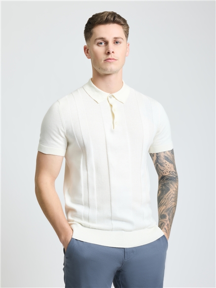 Short Sleeve Textured Polo in Ivory