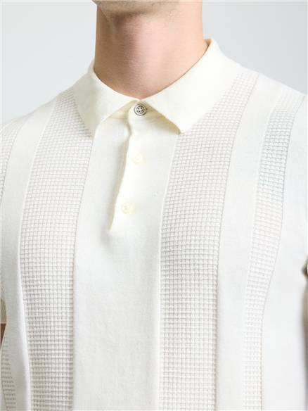 Short Sleeve Textured Polo in Ivory