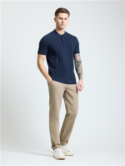 Short Sleeve Textured Polo in Dark Navy