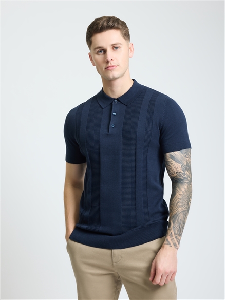 Short Sleeve Textured Polo in Dark Navy