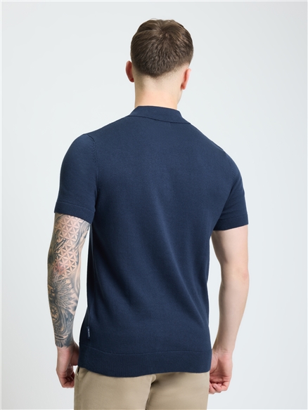 Short Sleeve Textured Polo in Dark Navy
