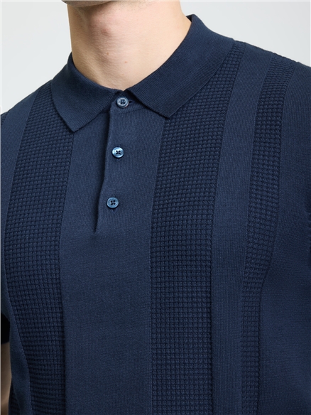 Short Sleeve Textured Polo in Dark Navy