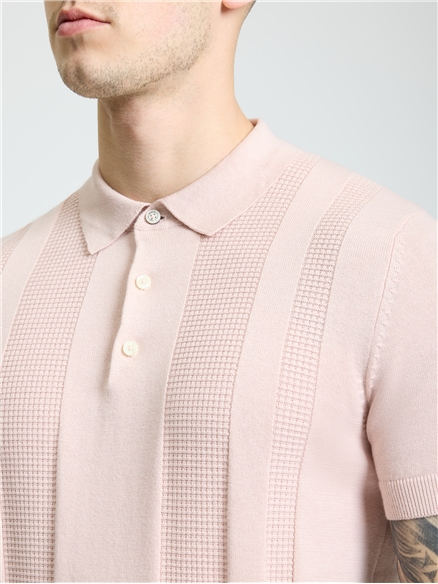 Short Sleeve Textured Polo in Blush Pink