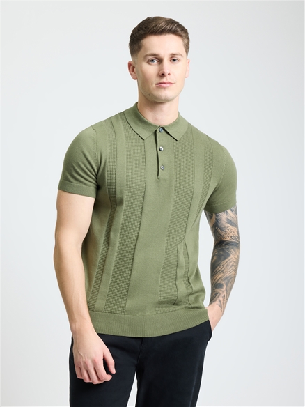 Short Sleeve Textured Polo in Olive