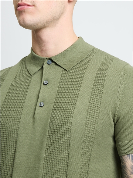 Short Sleeve Textured Polo in Olive