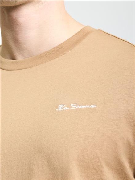 Embroidered Logo Tee in Biscuit