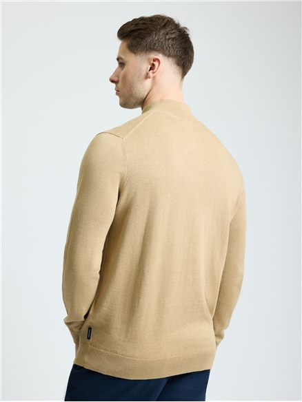 Long  Sleeve 1/4 Zip Funnel Neck Sweater in Sand