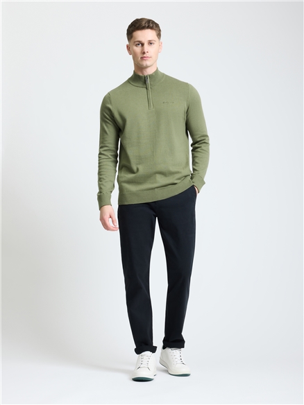 Long  Sleeve 1/4 Zip Funnel Neck Sweater in Olive