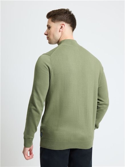 Long  Sleeve 1/4 Zip Funnel Neck Sweater in Olive