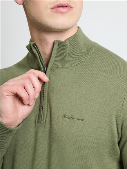 Long  Sleeve 1/4 Zip Funnel Neck Sweater in Olive