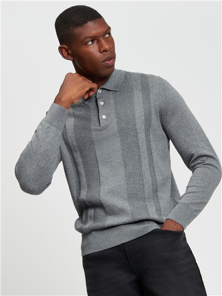Long Sleeved Textured Polo
