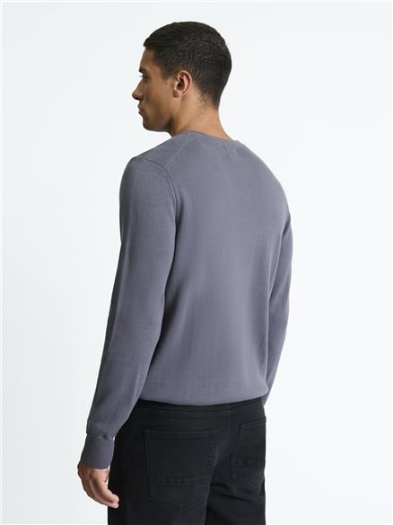 Long Sleeve Crew Neck &  Shoulder Stitch in Slate