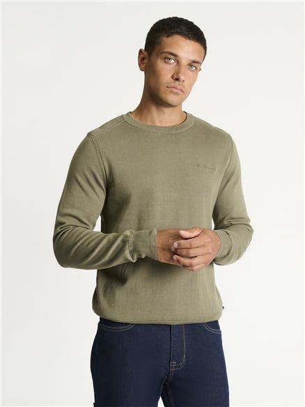 Long Sleeve Crew Neck &  Shoulder Stitch in Litchen Green