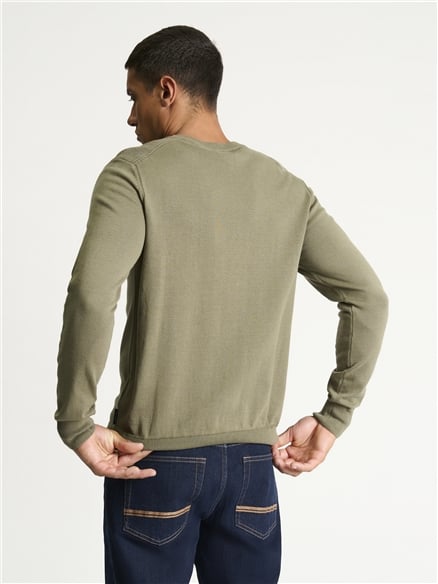 Long Sleeve Crew Neck &  Shoulder Stitch in Litchen Green