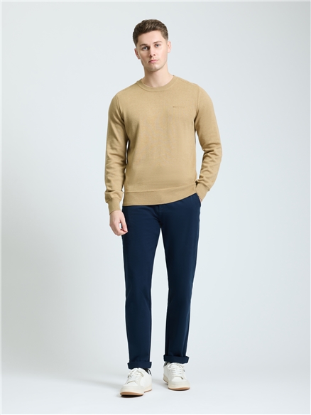 Long Sleeve Crew Neck &  Shoulder Stitch in Sand